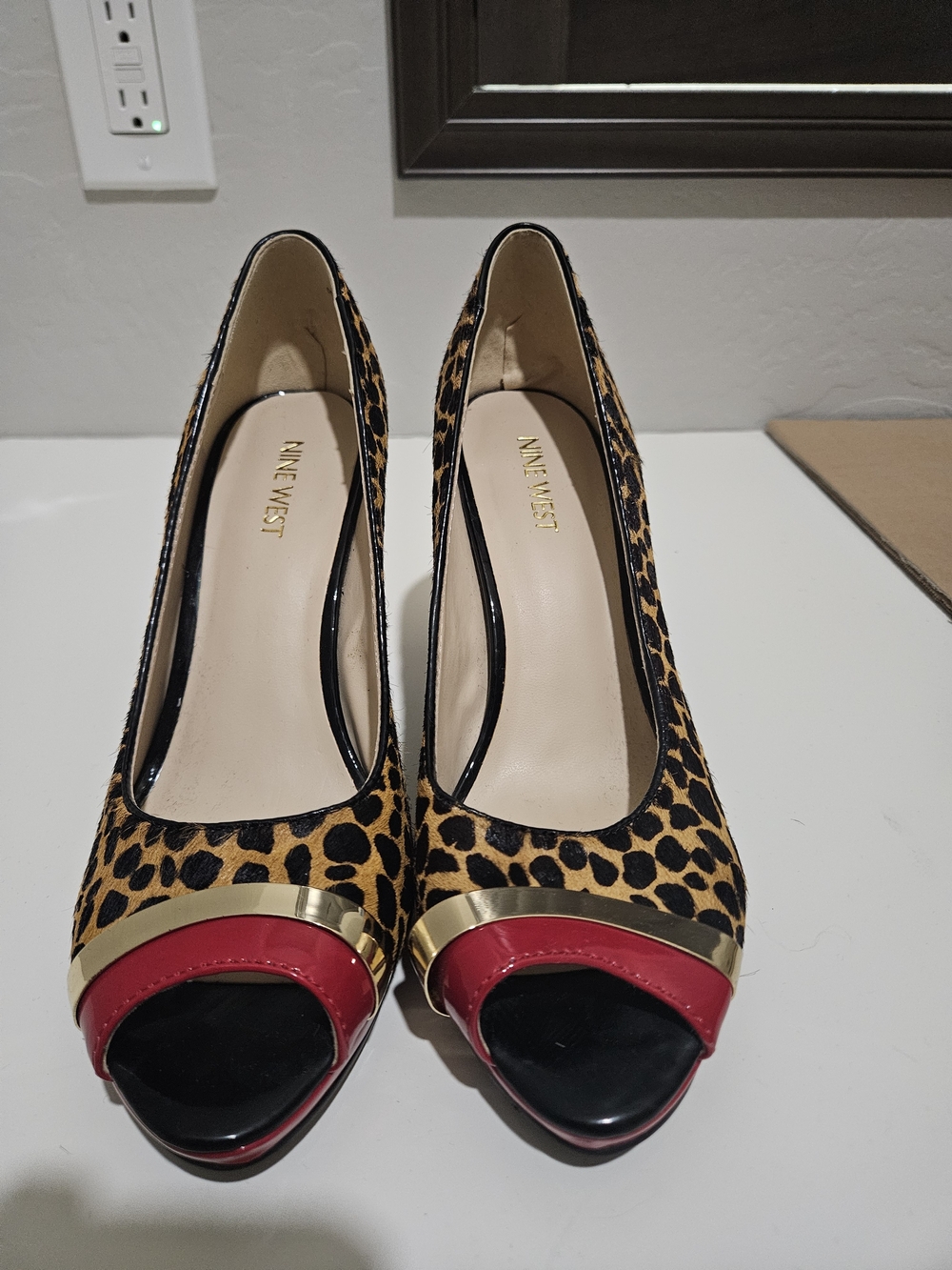 Nine West Leopard Peep-Toe Pumps with Red & Black Accents